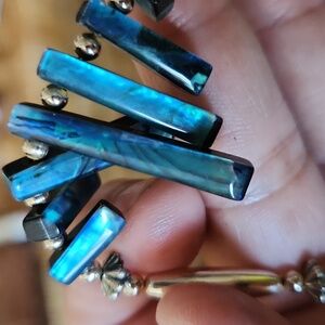 Elegant Blue Abalone and Sterling Plated Silver Necklace